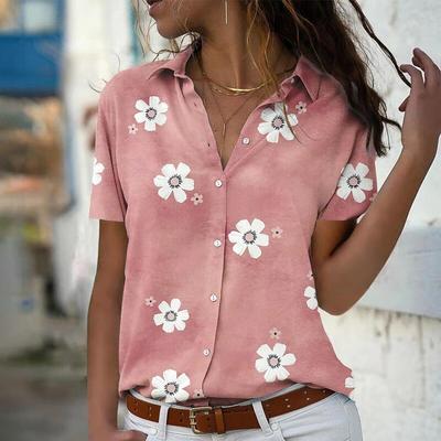 Винтажная женская рубашка с цветочным принтом, лето 2023, женские блузки на пуговицах, модные офисные женские топы, повседневная блузка с коротким рукавом 22084