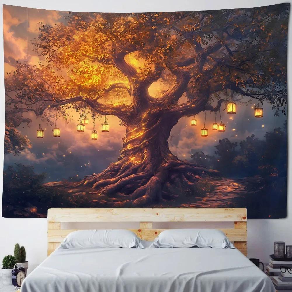 Загадочное дерево Гобелен Настенное украшение Покрывало Фон для комнаты Постер Бохо Домашнее искусство Украшение Подвешивание на стену