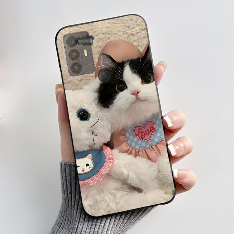Cute Case For TCL 30 SE Protective Cover For TCL 30E Funda For TCL 306 305 Printing Shell Soft Silicone Cartoon Black Casing