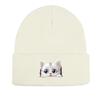 Cute White Cat Winter Knit Hat Beanie, Animal Man Cap Soft Winter Unisex Pompom Beanies Knitted Cap Beanie