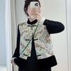 Button Vest Women's Vest Autumn and Winter New Stand-up Collar Retro Ink Flower Coat