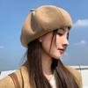 Зимние теплые шерстяные береты для женщин Корейская однотонная кепка художника Женская леди Винтажная восьмиугольная термокепка