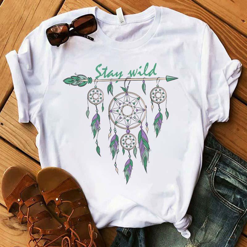 Women&Amp;#39;S T-Shirt Dream Catcher Graphic Print Top Female Tee Shirts Crew Neck Summer Casual Wear Kawaii Harajuku Oversized Tshirt