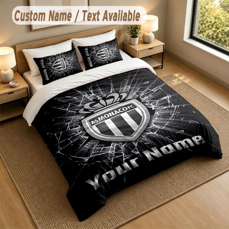 Bedding Set 1 Duvet Cover 2 Pillowcases Monaco FC Print Soft Bed Linen Bedroom Decor