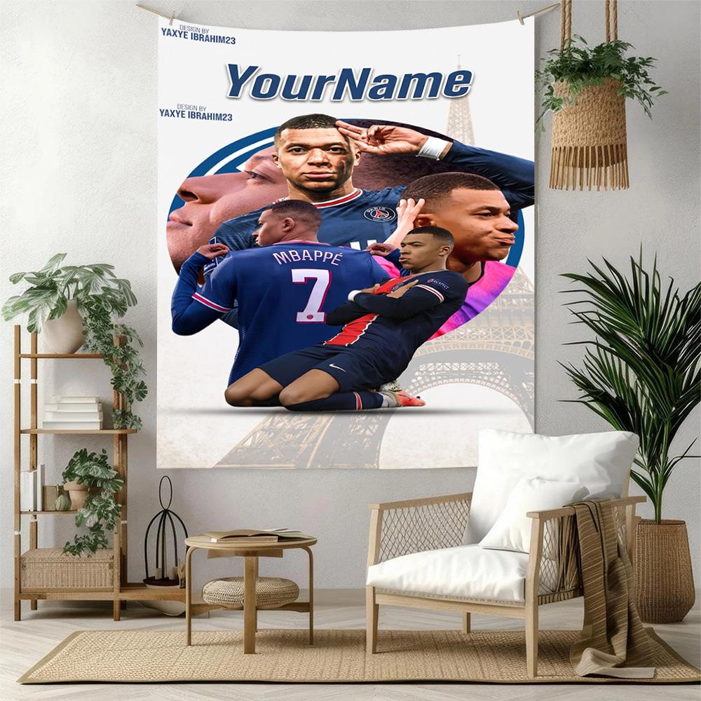 Mbappe Custom Your Name Wall Decor Tapestry Art For Pet Memorial Birthdaywedding Party Backdrop Family Gift