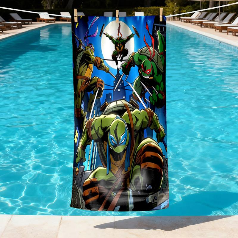 Teenage Mutant Ninja Turtles Print Beach Towel Design, Soft, Lightweight. for Home Bathroom, Spa, Pool, Yoga, Surfing, Camping, Gift for Family, Frien