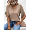 Casual Loose Blouse Female Women's Solid Color Lace Summer Flared Pullover Tops Half Sleeve Shirt Streetwear Elegant V Neck