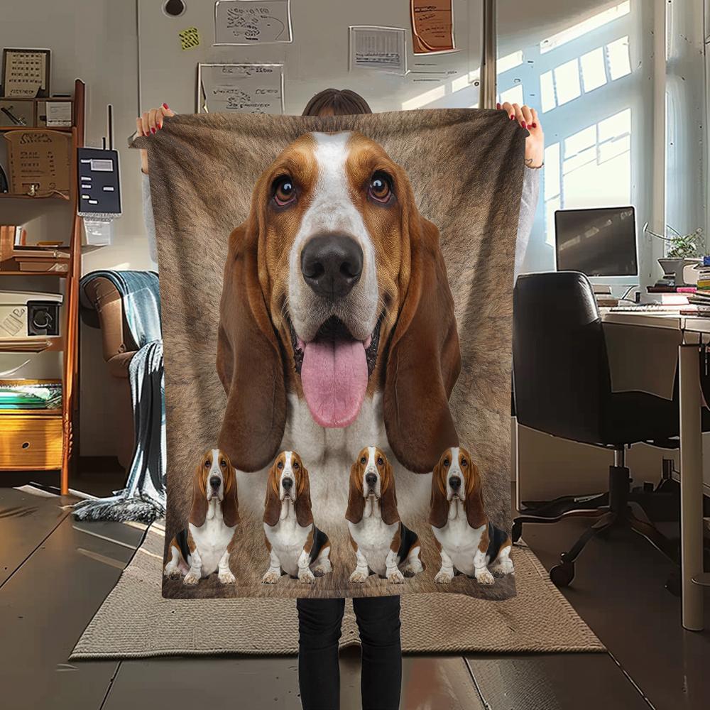 1Pc Basset Hound Print Flannel Blanket, High quality Comfortable for All Seasons, Home Decor, Warmth and Comfort, Perfect for Gifts