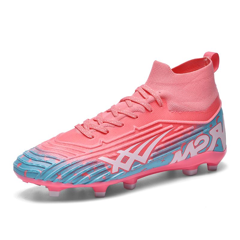 Fashion Pink Football Field Boots Men High Top FG Soccer Shoes Man Outdoor Profession Lightweight Men's Artificial Grass Soccer Cleats