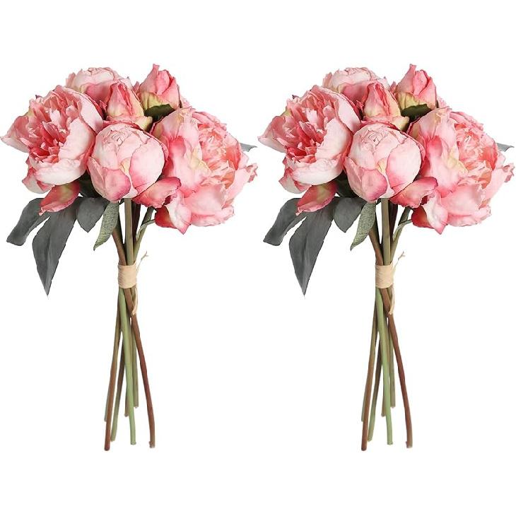Розовые пионы искусственные цветы 2 букета винтажные искусственные пионы 14 шт. головок шелковые цветы со стеблями для свадебного украшения букет невесты искусственные цветы