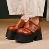 Women's Genuine Leather Platform Shoes 2025: Autumn/Winter Pure Cowhide Petite Height-Increasing Hook & Loop Single Shoes