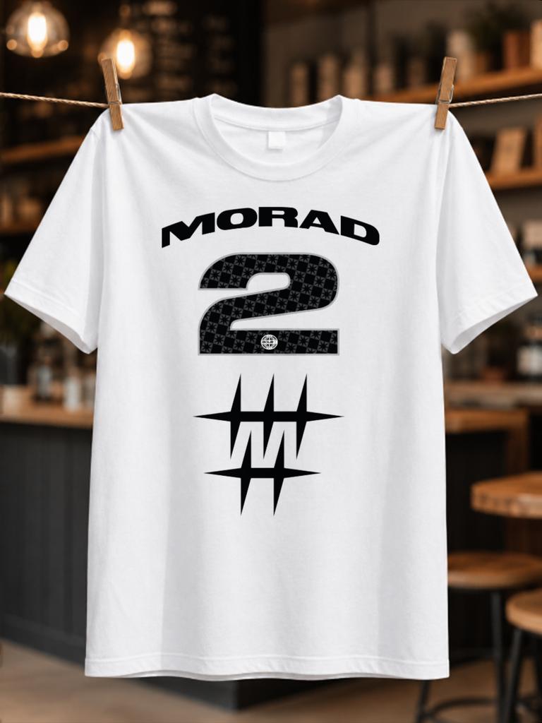 Morad 2 Monochrome Athletic Number Design With Arched Name Text And Sharp Abstract Logo Street Fan Unisex All Tshirt