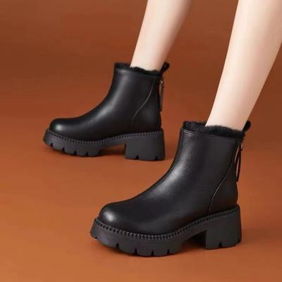 Распродажа женской обуви 2024 года, новые женские ботинки на молнии, зимние, с круглым носком, из цельного плюша, на теплой платформе, водонепроницаемые, модные, голые ботинки