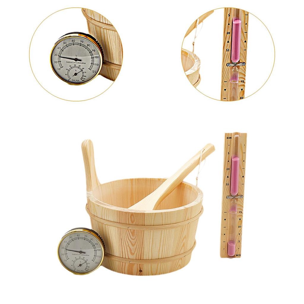 Wooden Sauna Bucket and Ladle,SPA Steaming,Bathroom Tool,Large Capacity,Sauna Barrel,Bath