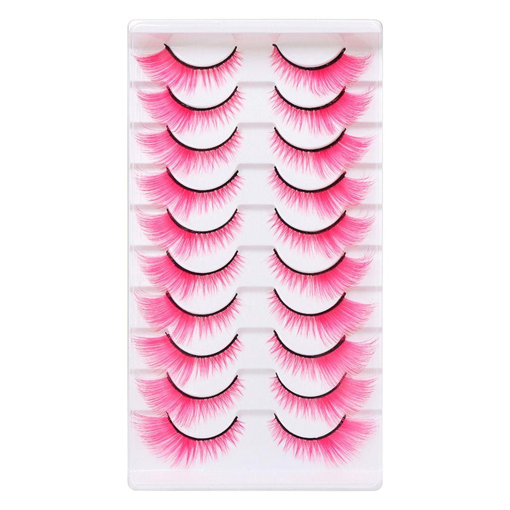 10 Pairs Soft Fluffy Colored Lashes Dramatic Look Fox Eye Lashes for Cosplay Party Stage Masquerade