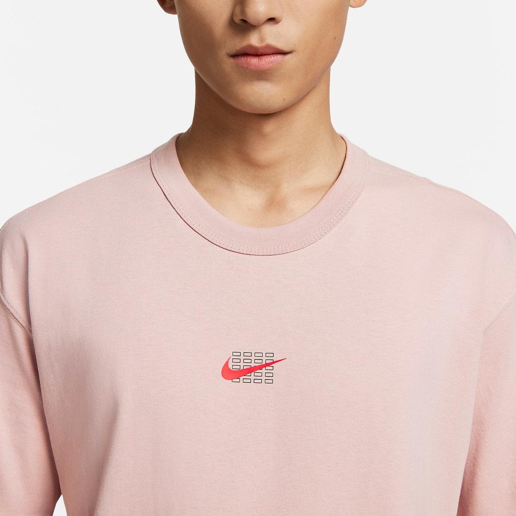 Nike Логотип бренда с буквенным узором, свободная футболка с круглым вырезом и короткими рукавами, мужские топы, оксфорд-розовый FJ7725-601