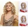 Ladies Synthetic Short Ombre Fluffy Blonde Gold Wigs Side Part for Women Daily Use High Temperature Fiber Curly Wigs