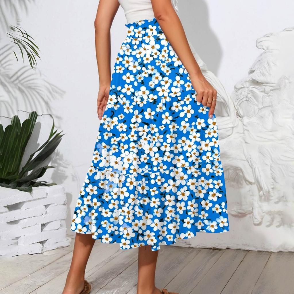 Женские струящиеся расклешенные юбки-макси с оборками и эластичным поясом, элегантные многослойные длинные юбки в стиле бохо