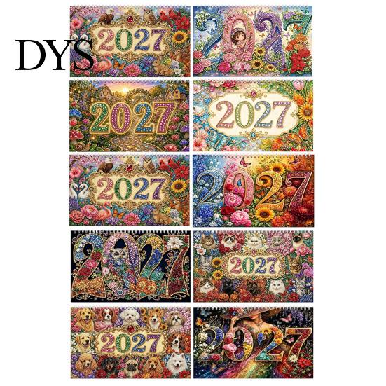 Ручной Бумажный Календарь 2027 DIY Искусственный Алмазный Арт Настенный Календарь, Картина Стразами Иллюстрация Сезонный Подарок для Любителей Рукоделия Тема Спираль