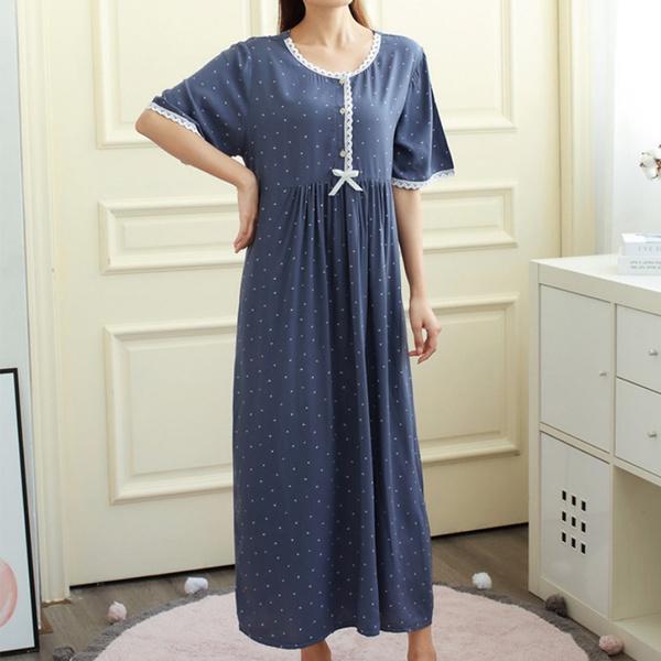 New Summer Nightdress Women Cotton Short Sleeve Polka Dot Breathable Nightgown Homewear Lady Princess Sleepwear Sleepdress Women