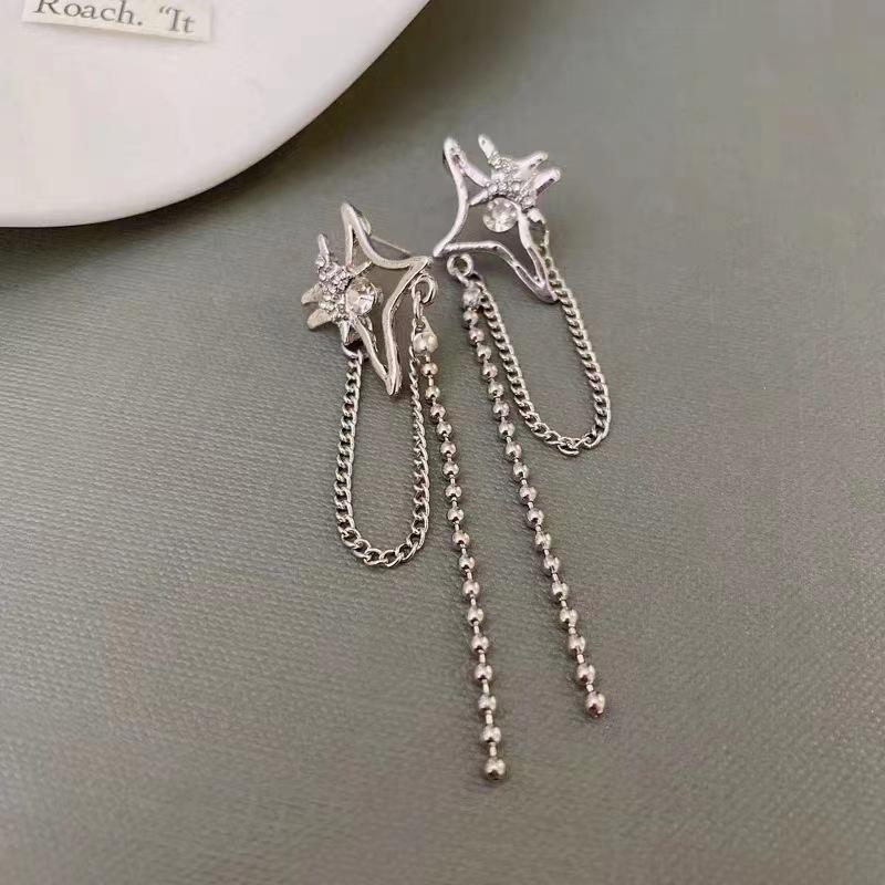 Exquisite Black Crystal Heart Dangle Earrings for Women Charm Lava Shining Star Long Tassel Earrings Fashion Jewelry Accessories