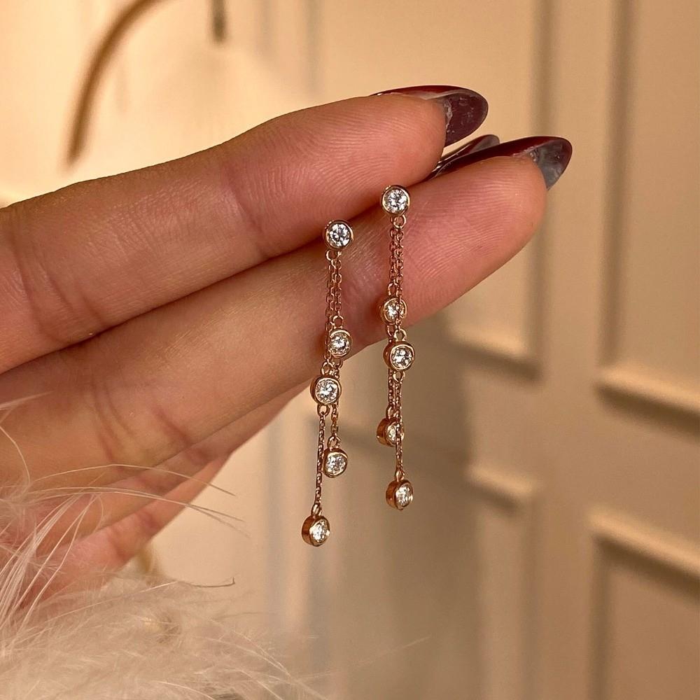 Gold Color Dangling Earrings Tassel Zircon Earrings Charm Drop Earrings  Jewelry