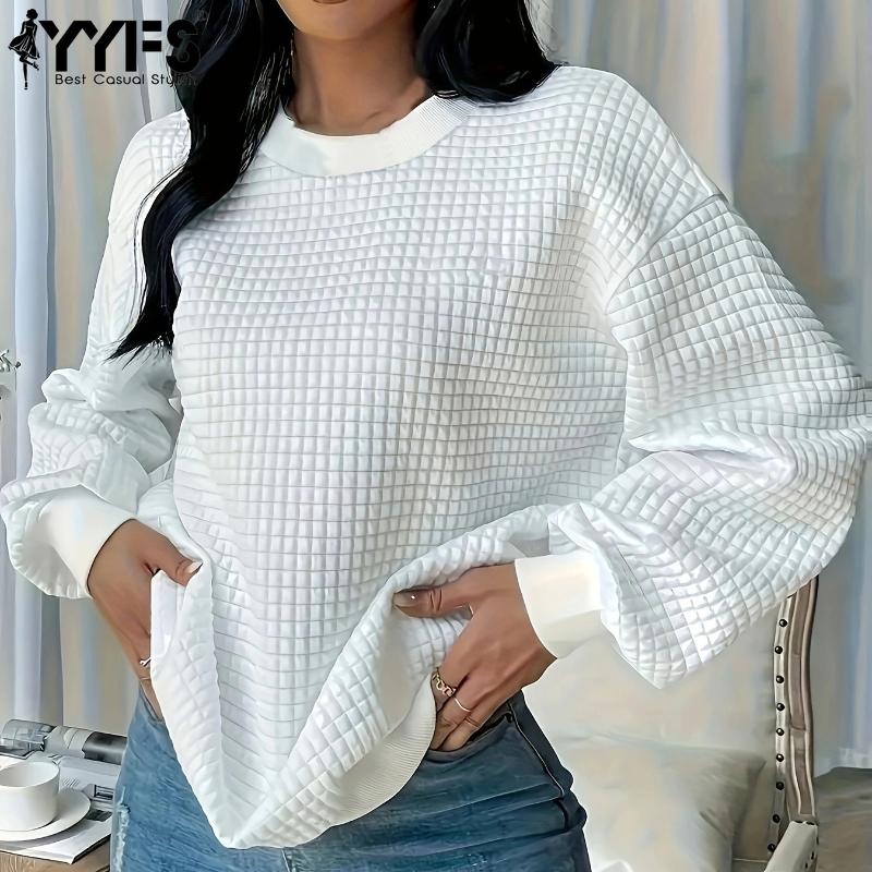 YYFS Women's Fashion Casual Spring Autumn Solid Color Print Long Sleeve O-Neck Blouses & Shirts