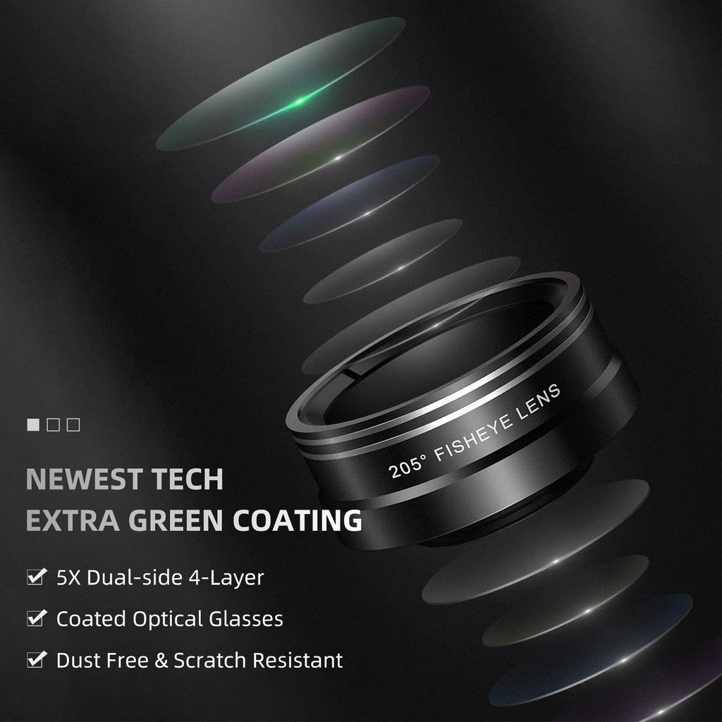 Комплект объективов для телефона 4-в-1. Набор объективов для внешней камеры телефона с телеобъективом 22X, объективом типа «рыбий глаз» 205 градусов и объективом «рыбий глаз» 205 градусов.