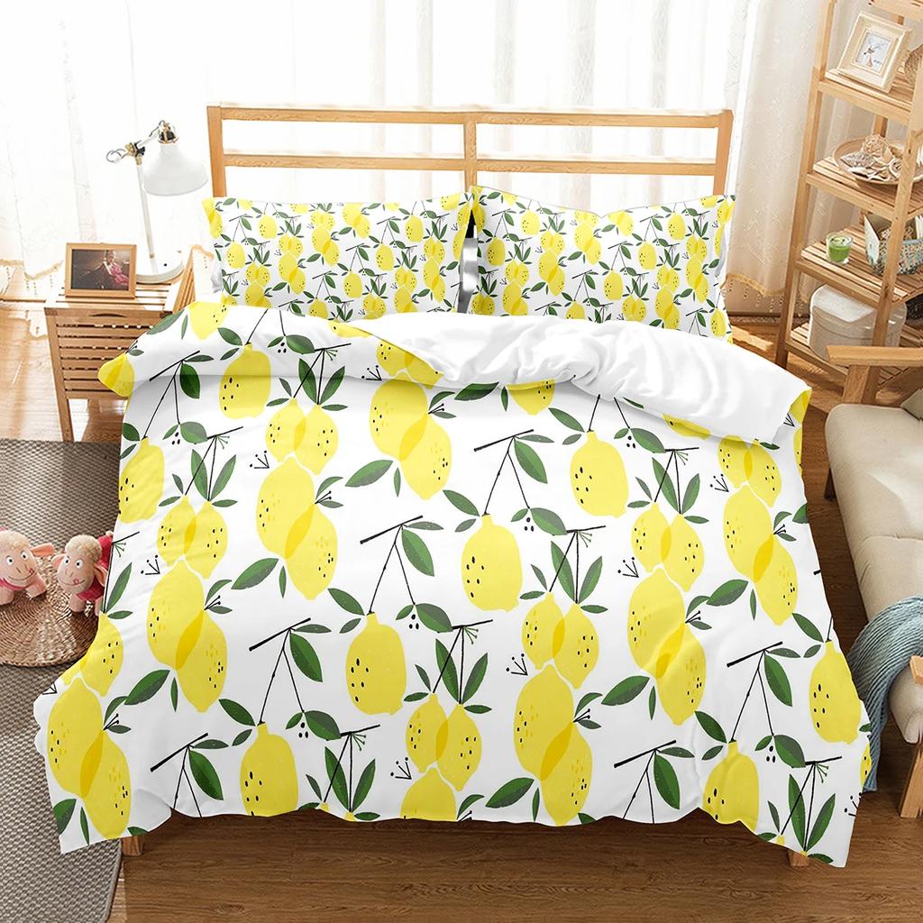 Комплект постельного белья Lemon с рисунком свежих фруктов, двуспальное односпальное одеяло размера King Size для детей, подростков и взрослых, комплект постельного белья, пододеяльник