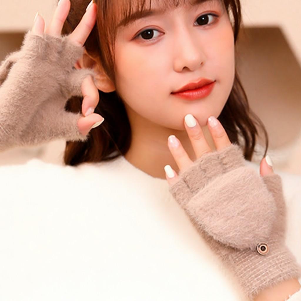 Lovely Fluffy Plush Fingerless Flip Gloves Milk Velvet Women Soft Winter Warm Half Fingers Gloves Cycling Workout Female Mittens