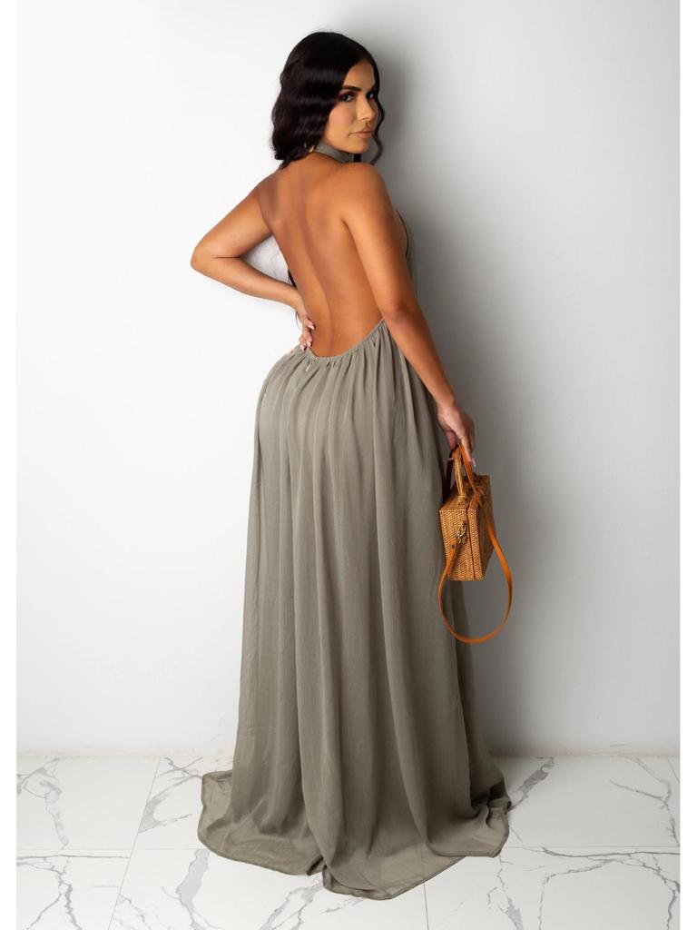 Новое летнее европейско-американское сексуальное однотонное шифоновое платье