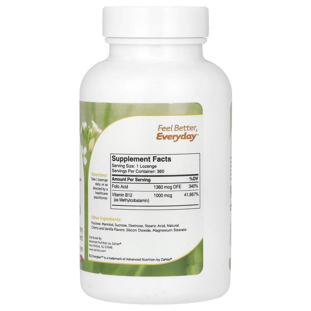 B12 Energizer, B12 & Folic Acid Formula, Natural Cherry, 360 Lozenges