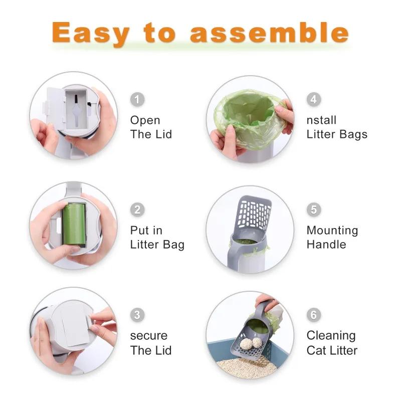 Cat Litter Scoop Cat Litter Box with Refill Bag Removable Cleaning Supplies Toilet Waste Collector Self-cleaning Cat Litter Box