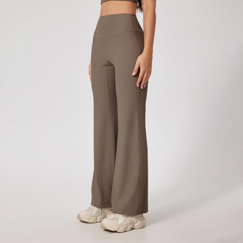 European and American High-Waisted Ribbed Micro-Flared Fitness Pants for Women
