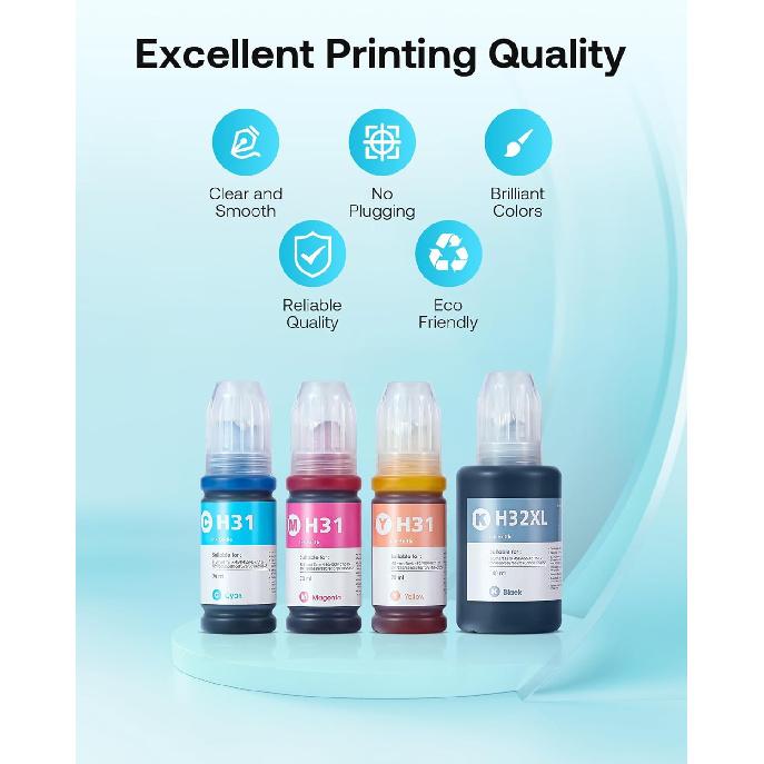 31 32XL Ink Bottle Refill Kit Compatible for HP Smart Tank 5101 7301 7602 7001 6001 Plus 551 651 455 457 450 All-in-One Ink-Tank Printers, 4-Pack