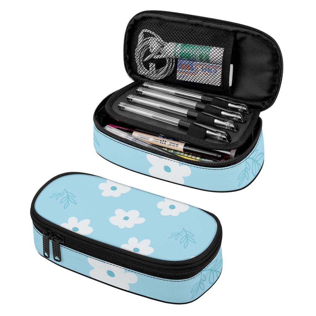 Pencil Case Structured Strong Polyester Fabric Easy Open Zipper with Main Compartment Mesh Pocket and Pen Slots for Everyday Study