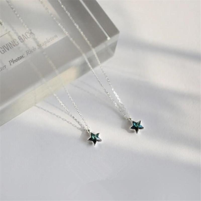 New Beautiful Blue Crystal Cute Five-pointed Star 925 Sterling Silver Jewelry Temperament Clavicle Chain Pendant Necklaces XL159