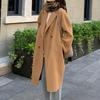 Женское зимнее шерстяное пальто, утолщенное двубортное длинное стильное однотонное пальто с длинными рукавами, свободный Тренч с лацканами и вырезом на воротнике