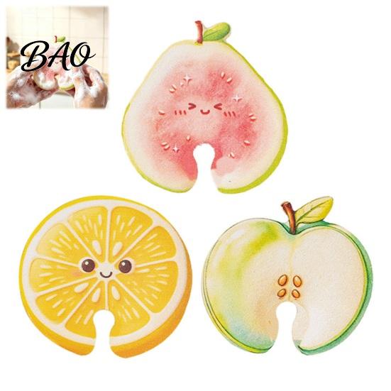 Multi Purpose Kitchen Scrubbers 2PCS Fruit Shaped Dishwashing Sponges, Pears/Oranges/Apples Shape, Wood Gadgets for Cleaning Pulp Cellulose