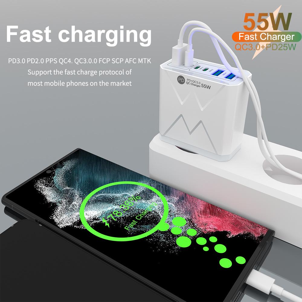 Быстрое зарядное устройство PD 25 Вт на 6 портов: 3 USB, 3 PD 55 Вт с QC3.0 – Штекеры EU, UK, AU