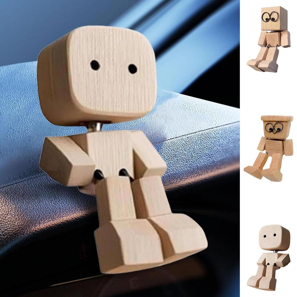 Car Dashboard Shaking Wooden Man Funny Wood Man Auto Decor Cute Shaking Feet Wooden Doll For Car Interior Figure Accessories