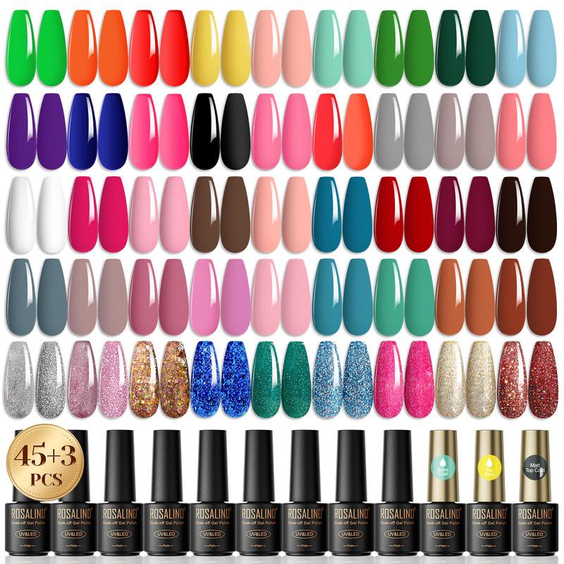 ROSALIND 48pcs UV Nail Kits Gel Set Nail Gel Glossy Matte Effect Nail Polish Soak Off Hybrid Semi Permanent Nail Art