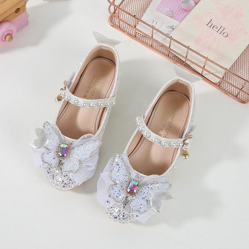Girls' Single Shoes Elsa Princess Shoes New Spring and Autumn Style Baby Girls' Crystal Shoes Small Leather Shoes Children's High Heels