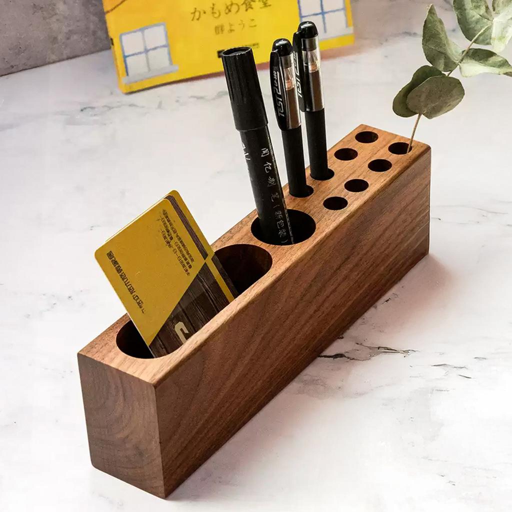 Pen Holder for Desk Acacia Wooden Pencil Stand Solid Wood Business Card Holder Fountain Pen Organizer Aesthetic Office
