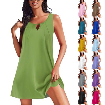 Женские летние платья, свободные сарафаны без рукавов с U-образным вырезом и карманами