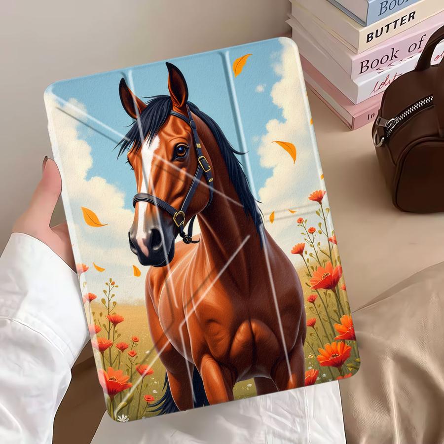 Чехол для планшета для iPad Mini 6 7 Pro 11-го 10-го 9-го 8-го 7-го 12,9 дюйма Air 4 5 M3 M2 1 2 M4 11-дюймовый Pro 2025 Держатель Крышка Гнедой Конь В