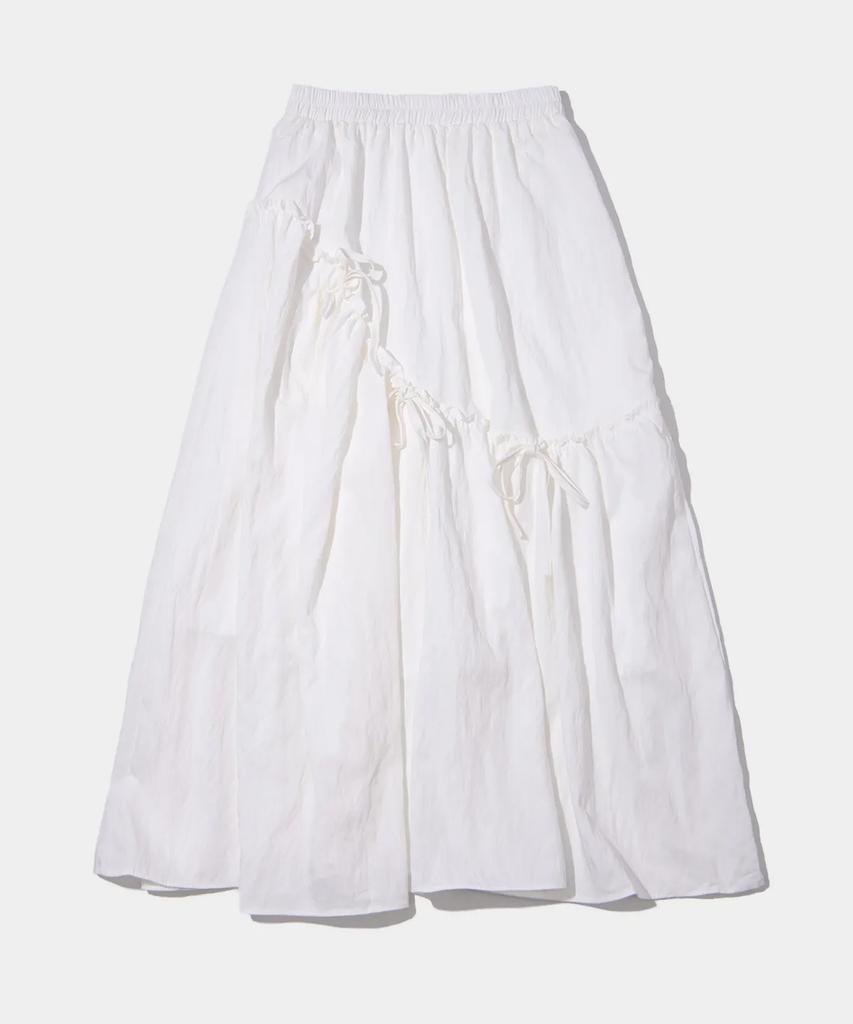 Place Studio Lace Shirred Ribbon Cotton Elastic Long Tiered Skirt _2 Colors