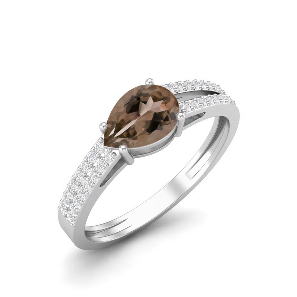 Женское помолвочное кольцо из стерлингового серебра 925 пробы с раздвоенным ободком и грушевидным дымчатым кварцем 7x5 мм