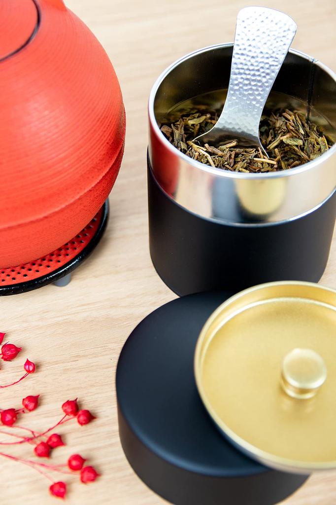 Nichi Nichi Dougu Tea Caddy, Flat, 200g, Steel, Made in Japan, Matte Black