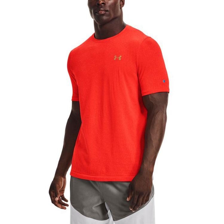 Under Armour Тренировочная спортивная приталенная футболка с круглым вырезом, прямая футболка с короткими рукавами, мужские топы, огненно-красный цвет Феникс, 1366150-296